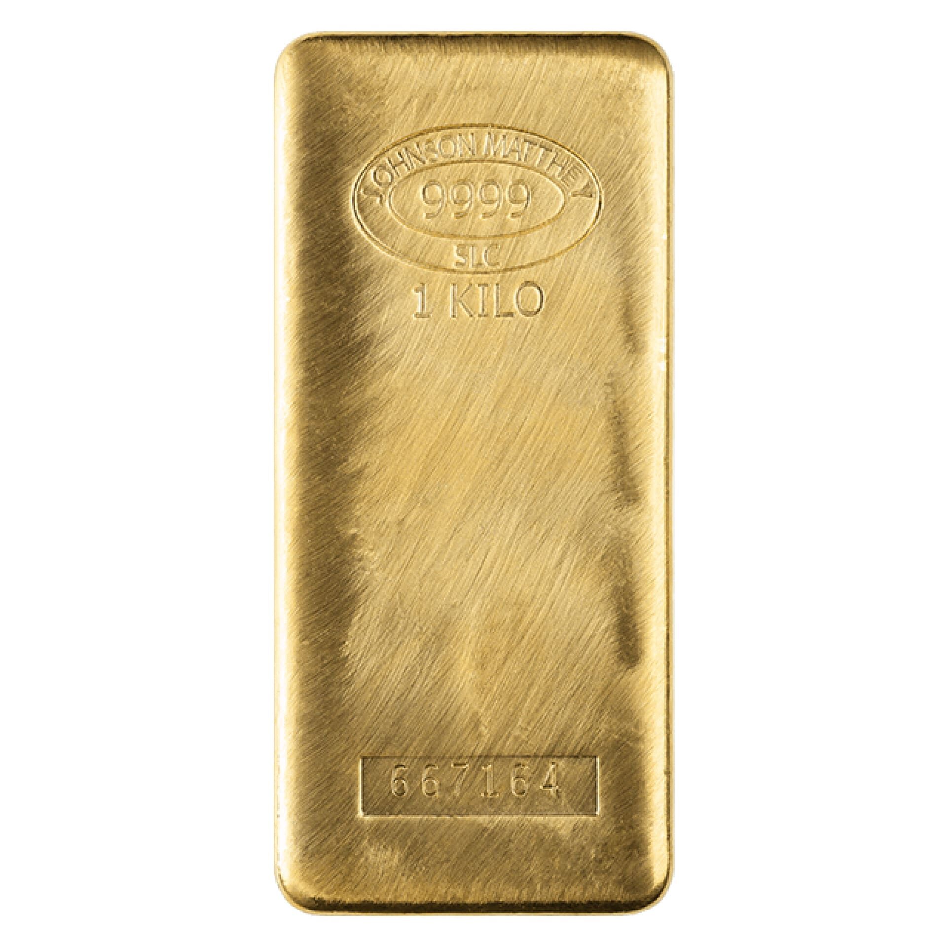 1 kilo cast gold bar showing hallmark and .9999 stamp