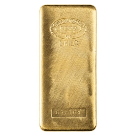 1 kilo cast gold bar showing hallmark and .9999 stamp