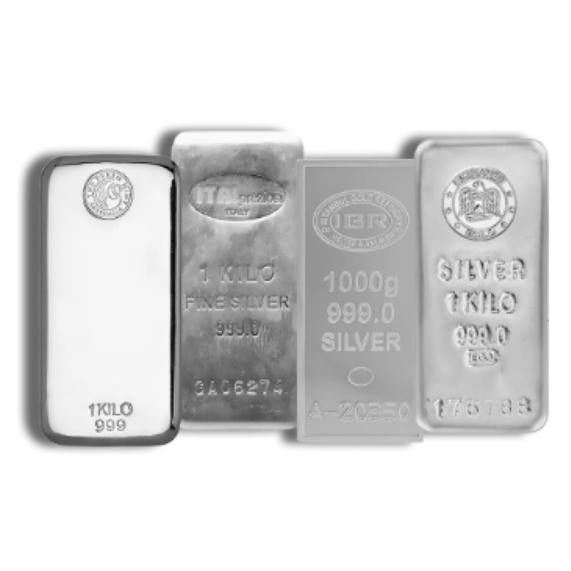 1 Kilo Silver Bars – grouped, mixed brands and designs