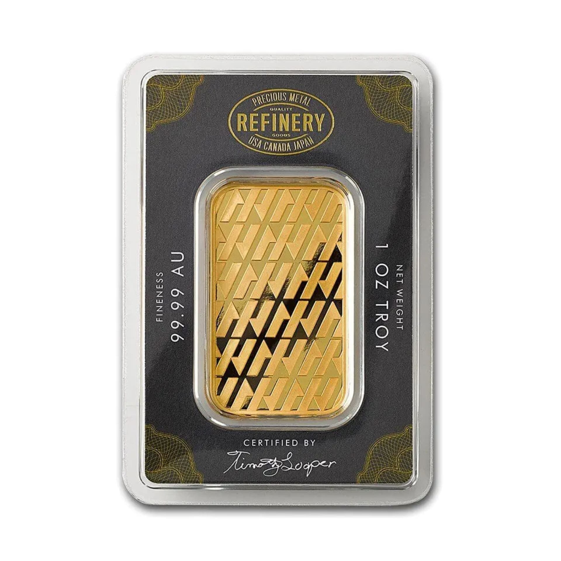 1 oz Asahi Gold Bar – reverse, fine gold finish with optional texture