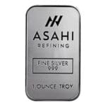 1 oz Silver Bar Asahi – obverse, .999 fine silver with logo