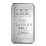 1 oz Credit Suisse Platinum Bar – obverse, .9995 fine with serial number