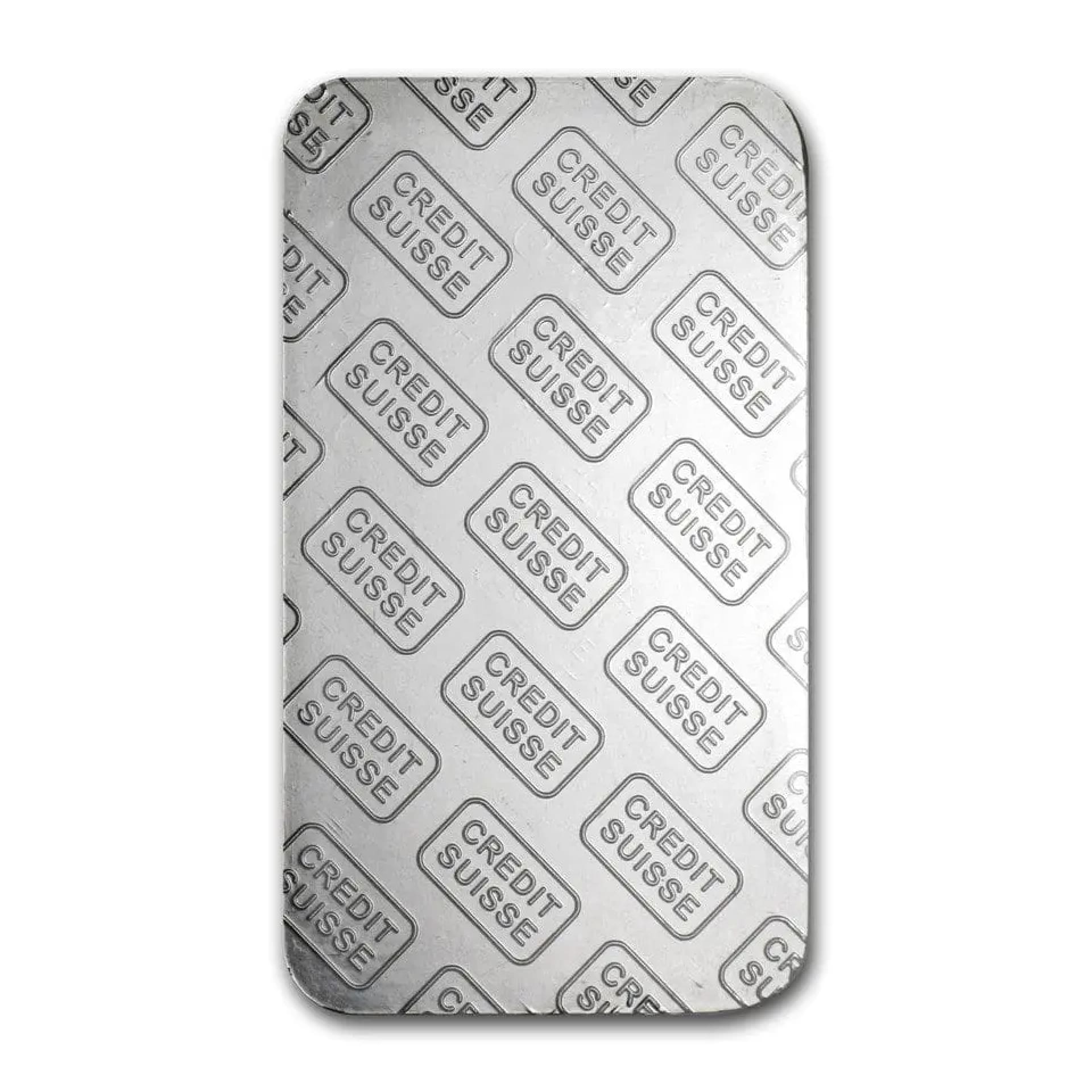 1 oz Credit Suisse Platinum Bar – reverse, repeating logo pattern