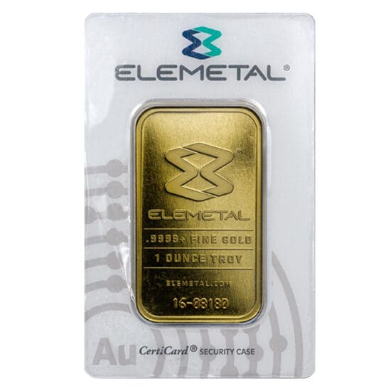 1 oz Gold Bar – Elemental, OPM, or NTR obverse, .9999 fine gold