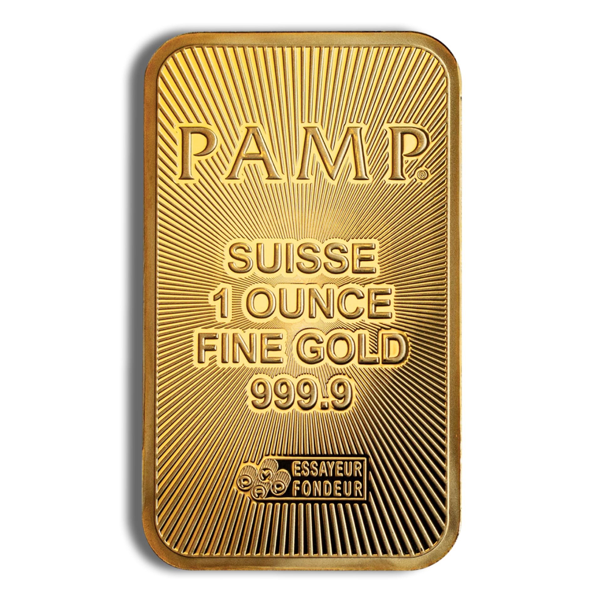 1 oz Gold Bar PAMP Suisse – obverse with Fortuna design, .9999 fine