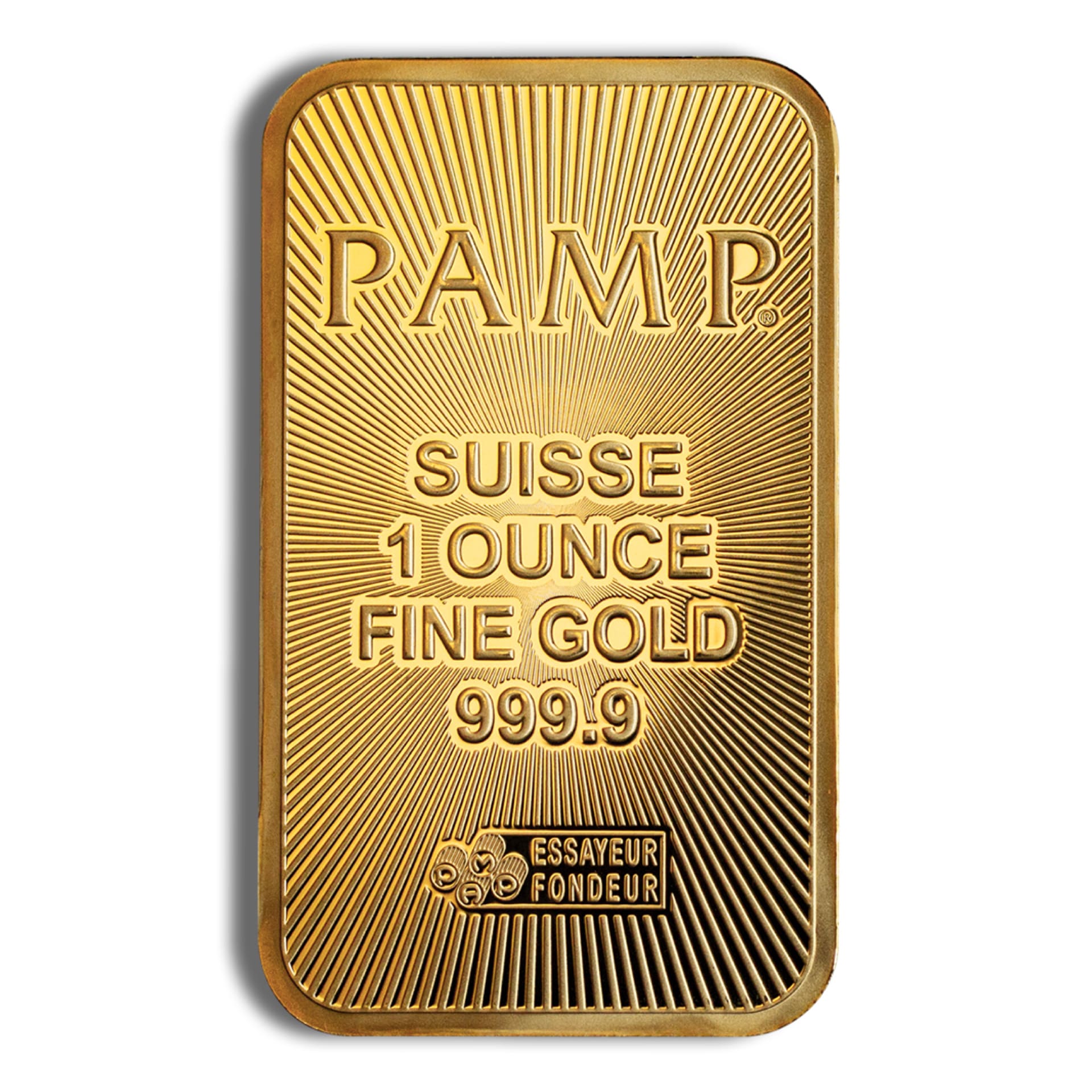 1 oz Gold Bar PAMP Suisse – obverse with Fortuna design, .9999 fine