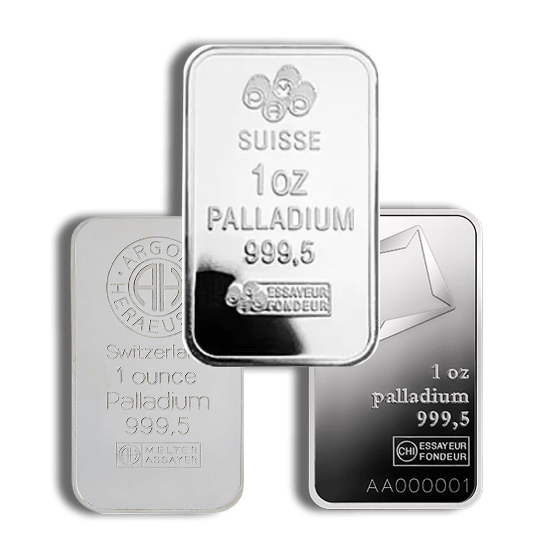1 oz Palladium Bars Varied Mints – assorted branded bullion
