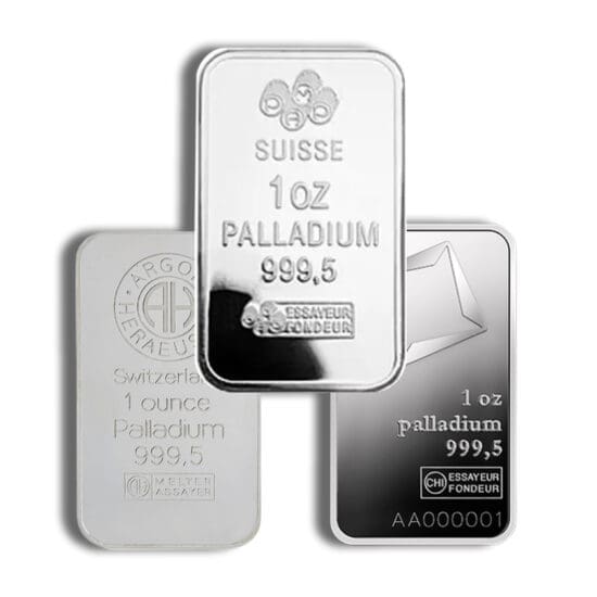 1 oz Palladium Bars Varied Mints – assorted branded bullion