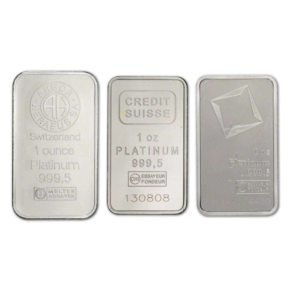 1 oz platinum bar obverse in sealed assay