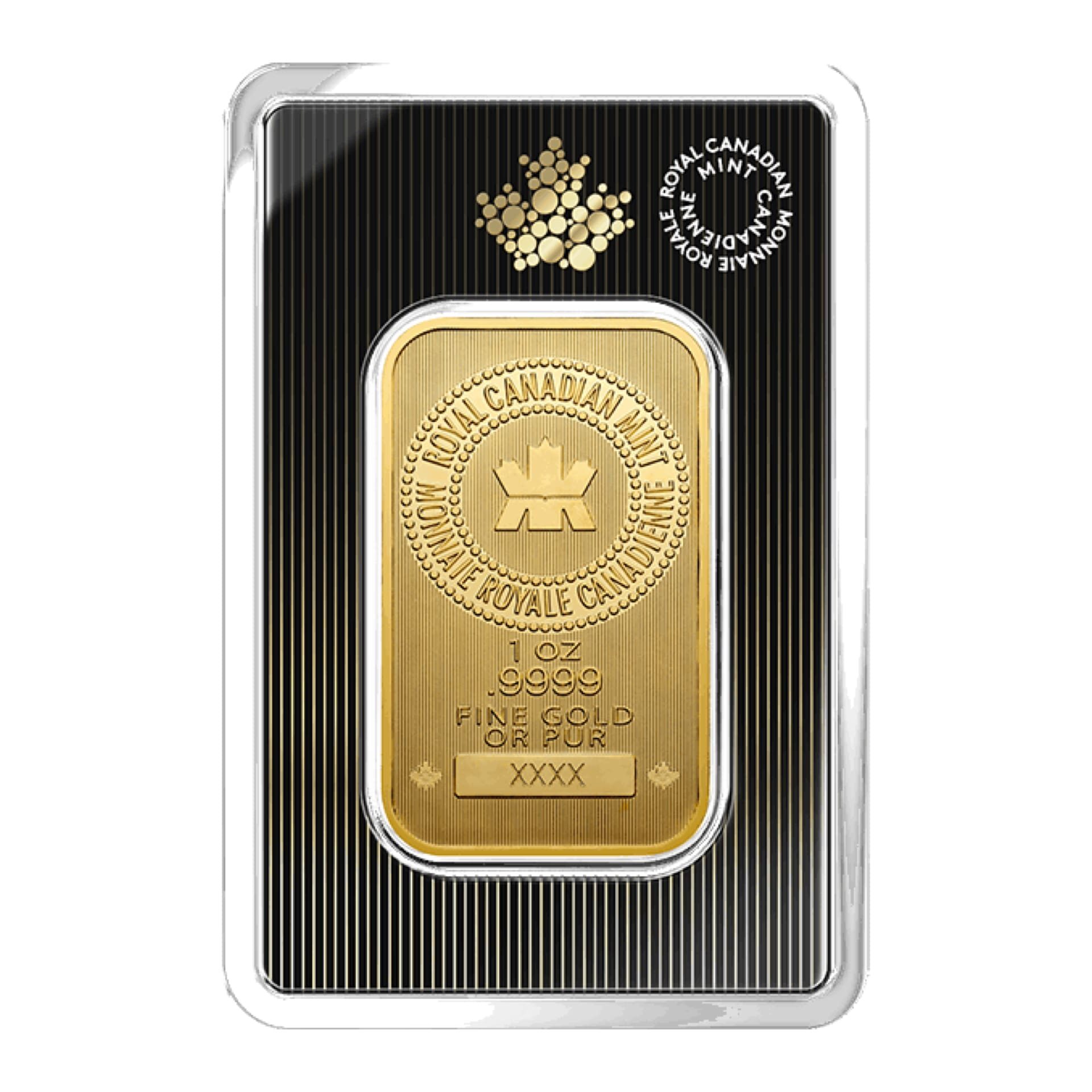1 oz gold bar Royal Canadian Mint obverse view
