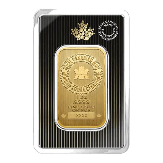 1 oz gold bar Royal Canadian Mint obverse view