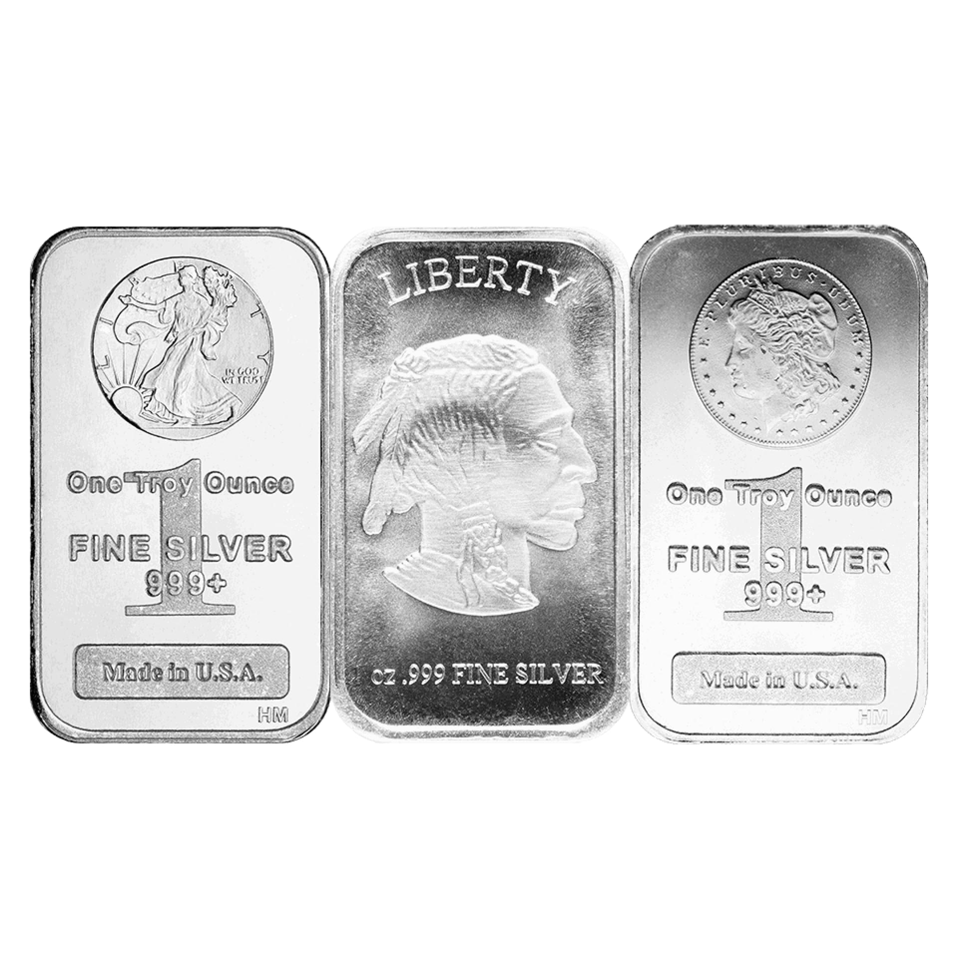 1 oz silver bar varied style obverse view
