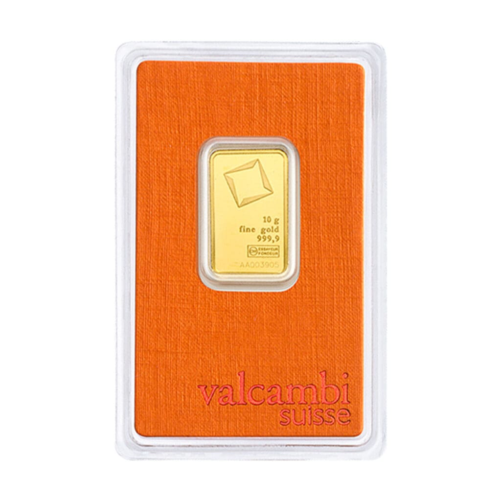 10 gram Valcambi Suisse gold bar obverse