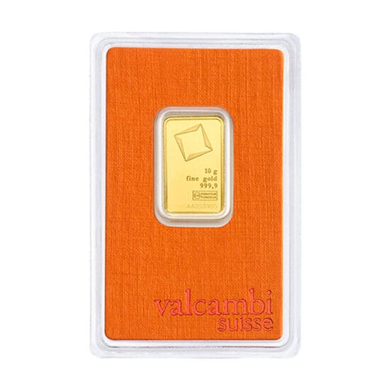 10 gram Valcambi Suisse gold bar obverse