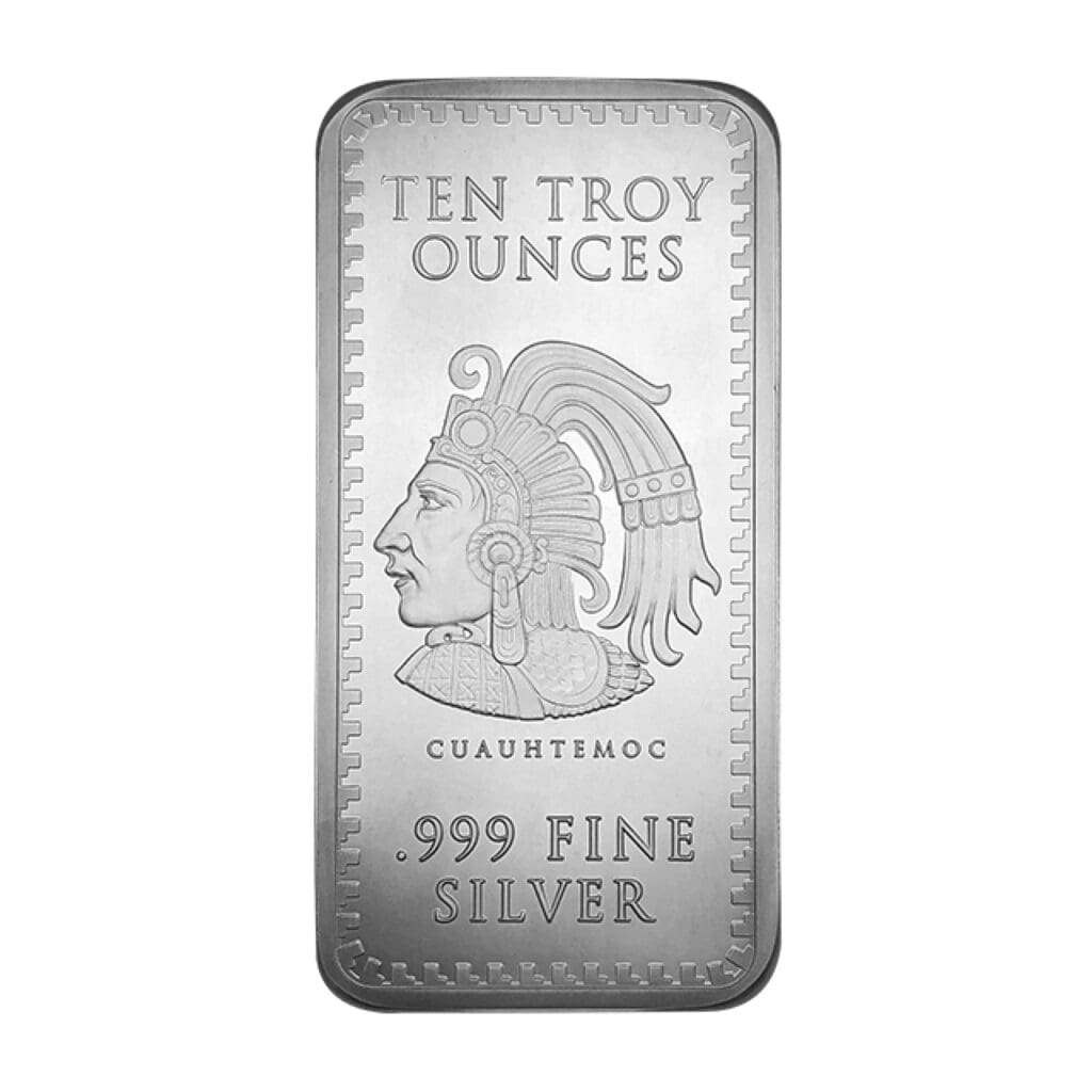 Obverse of 10 oz Aztec Calendar silver bar