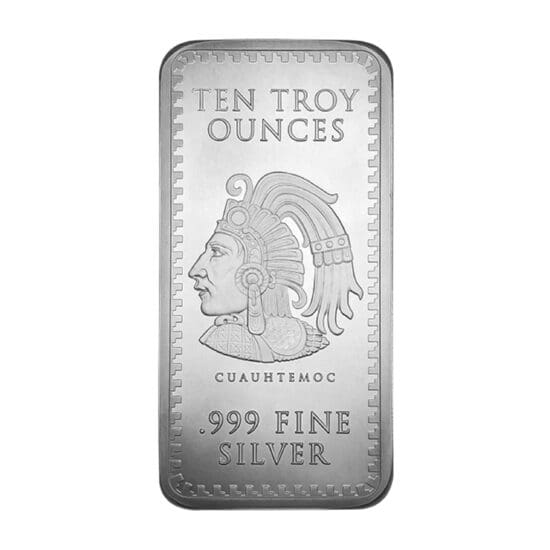 Obverse of 10 oz Aztec Calendar silver bar