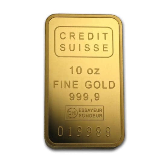 10 oz Credit Suisse Gold Raw 10 oz Credit Suisse gold bar obverse