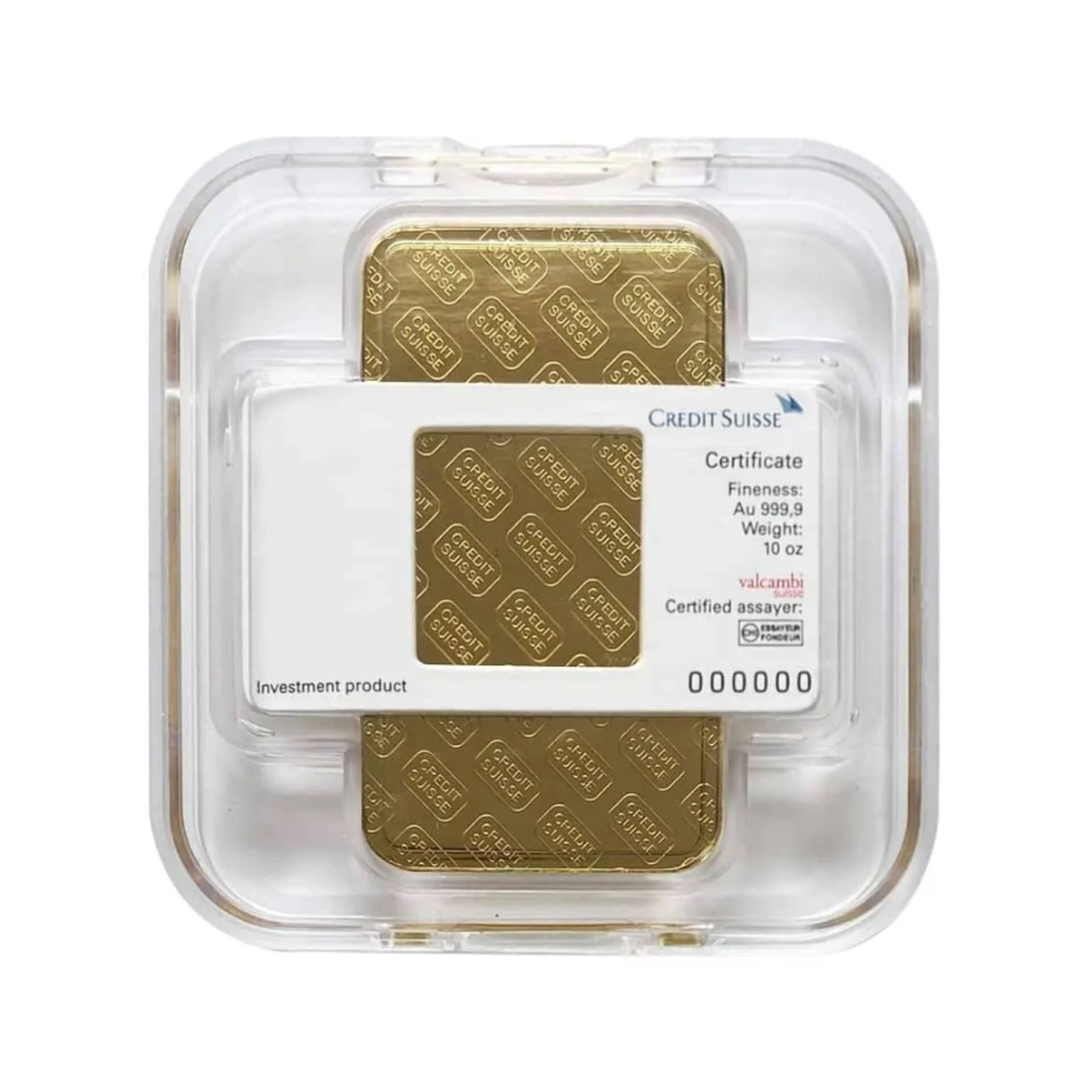 Reverse of 10 oz Credit Suisse gold bar