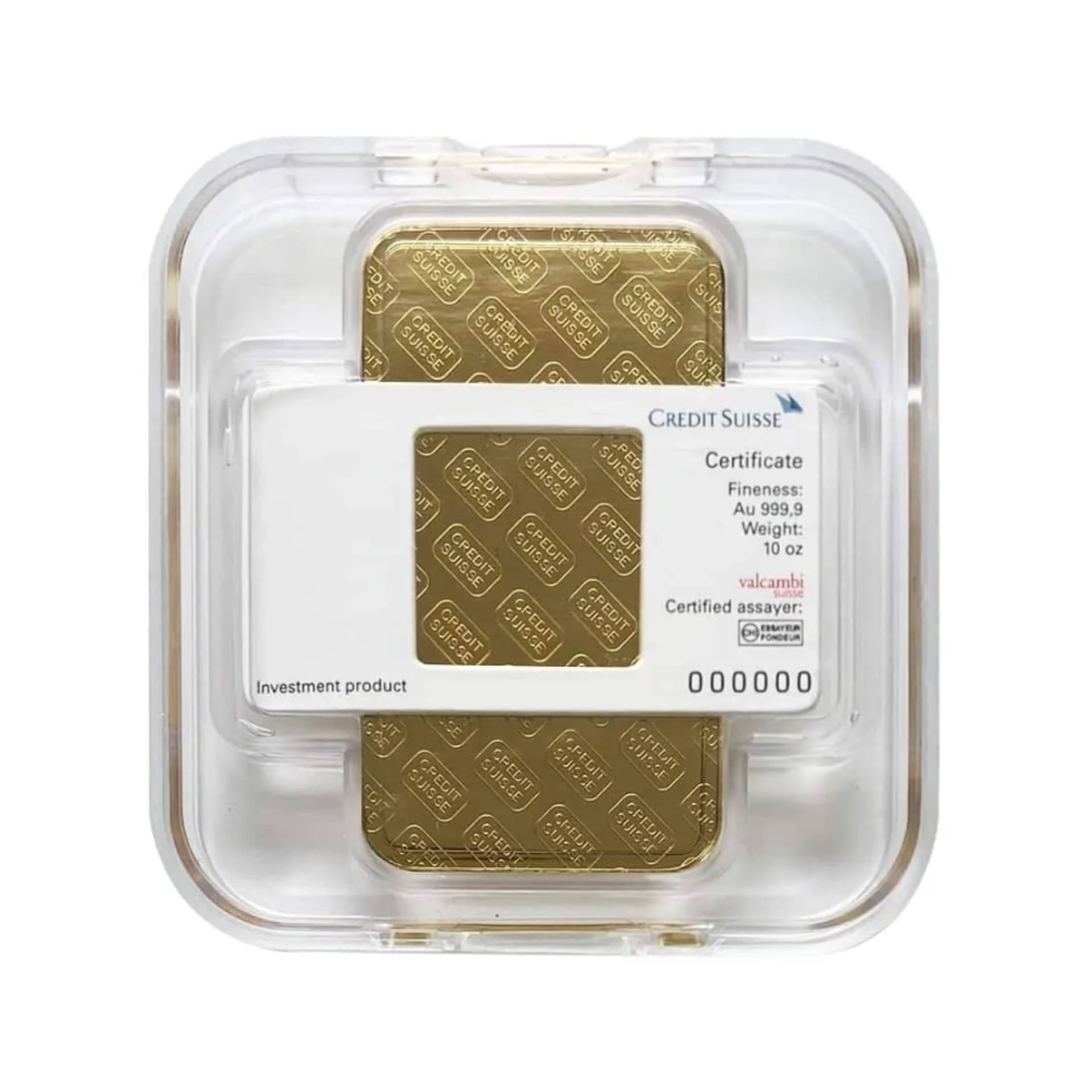 Reverse of 10 oz Credit Suisse gold bar