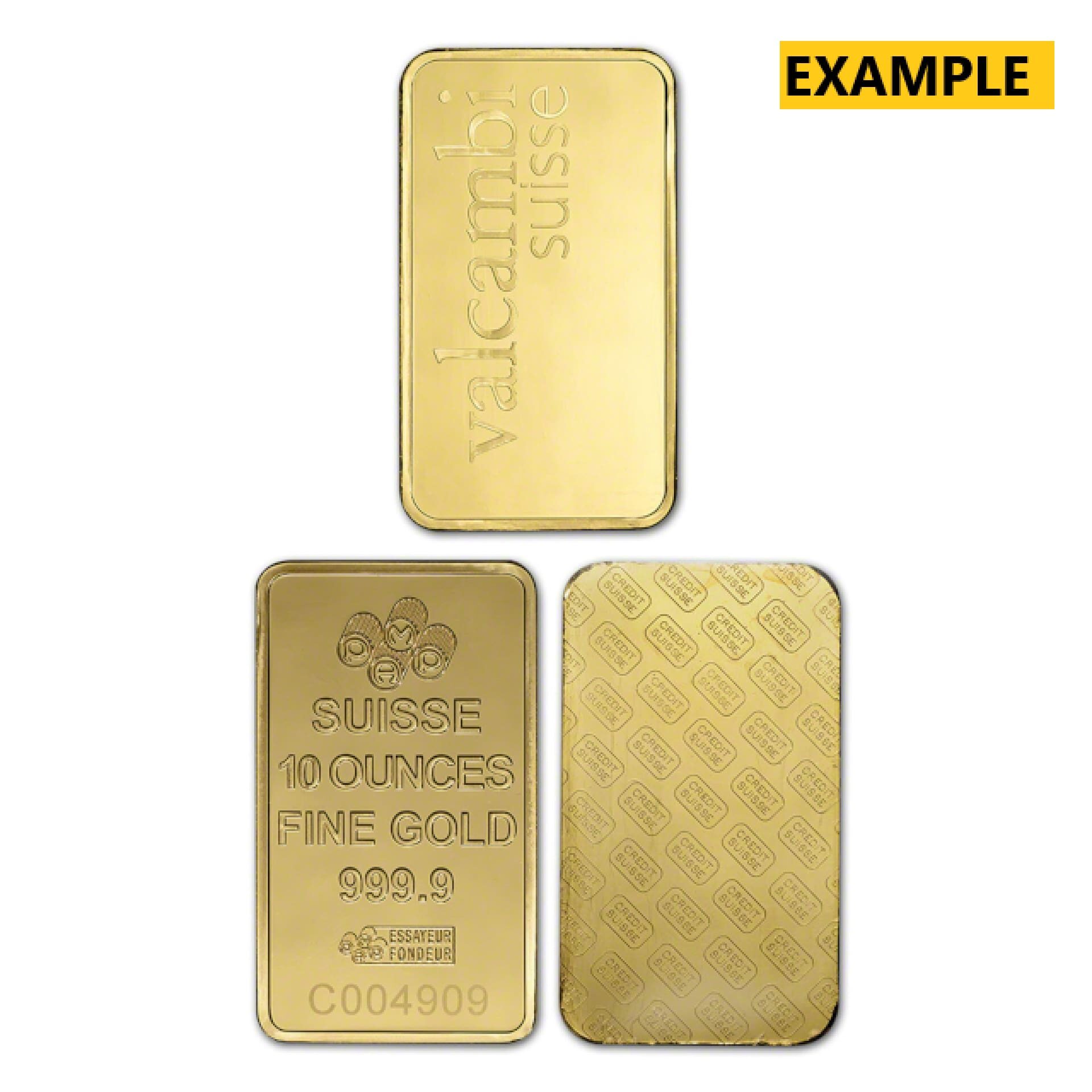 Reverse designs of 10 oz LBMA-eligible gold bars