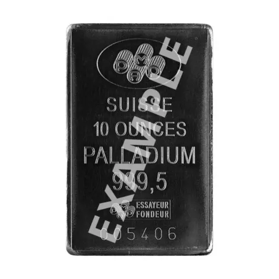 Sample 10 oz palladium bar obverse view – PAMP Suisse example
