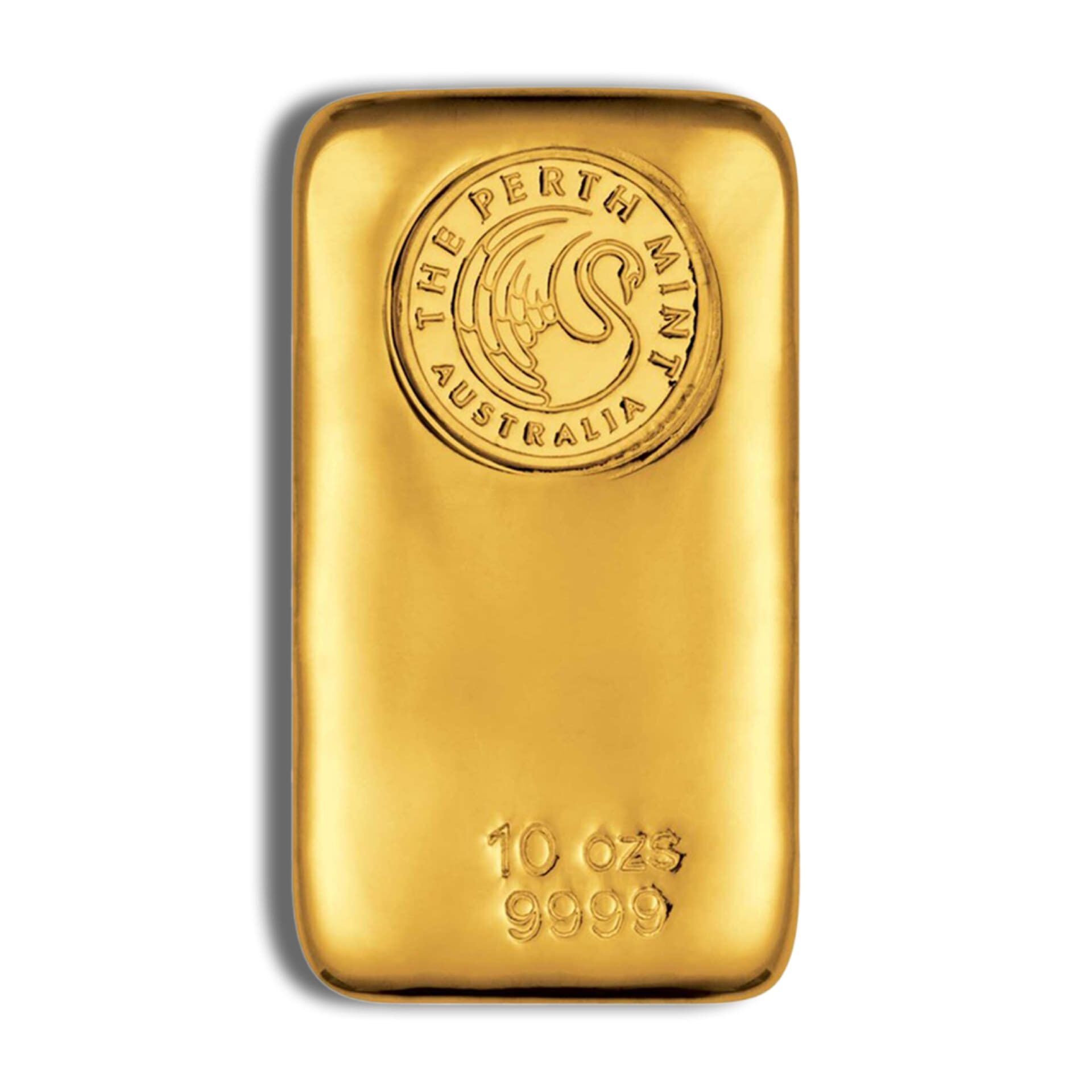 Raw 10 oz Perth Mint gold bar obverse