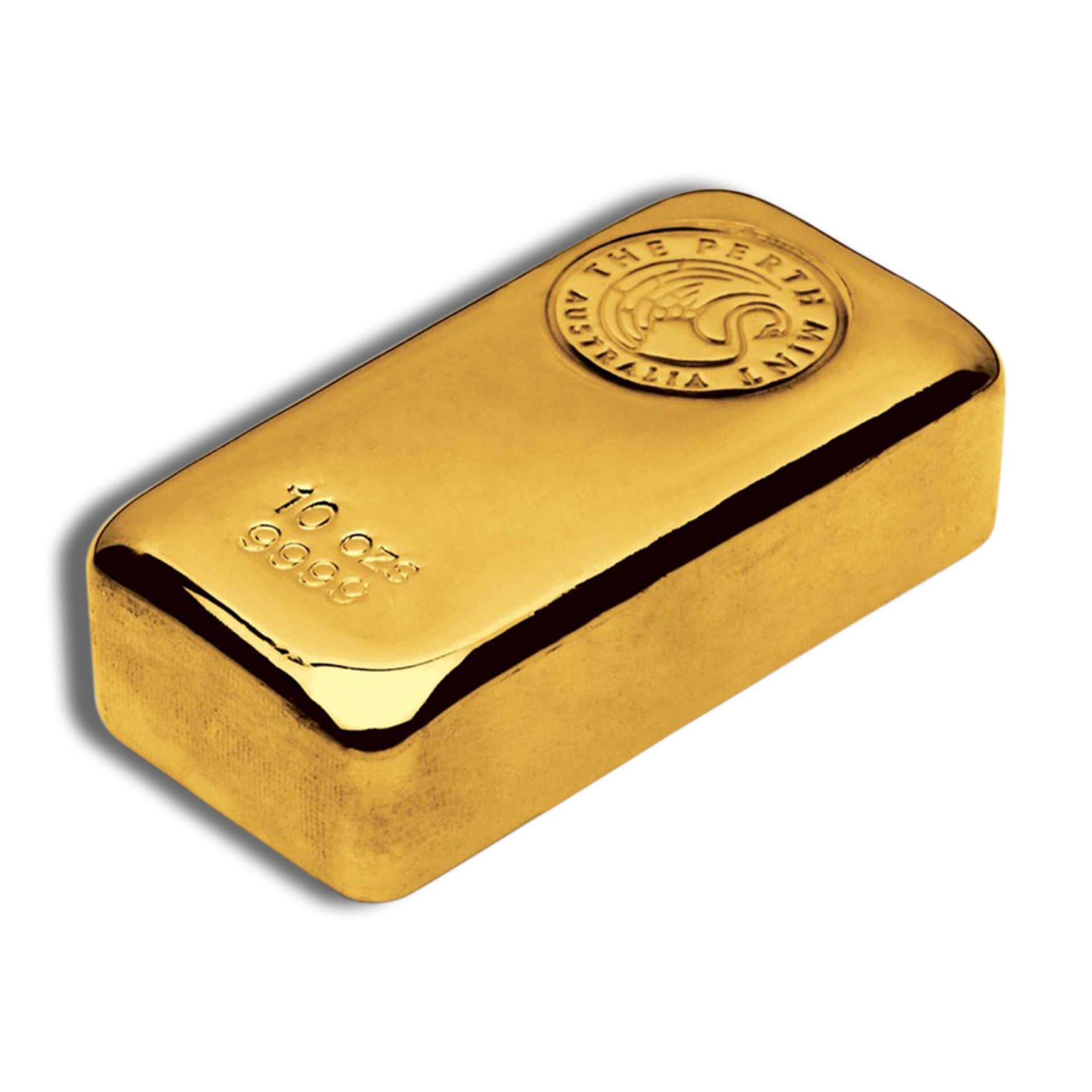 10 oz Perth Mint gold bar angled side view