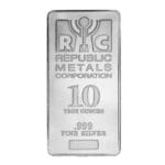 Obverse of 10 oz Republic Metals silver bar