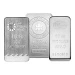 Group of 10 oz silver bars from various mints