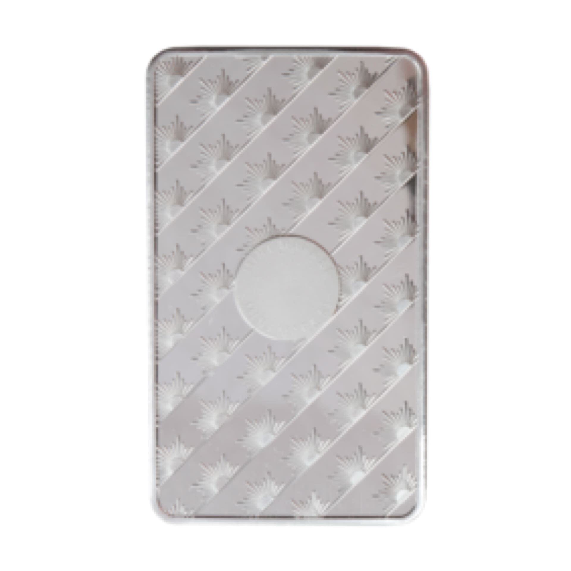 Reverse of varied 10 oz silver bar with mint security marks
