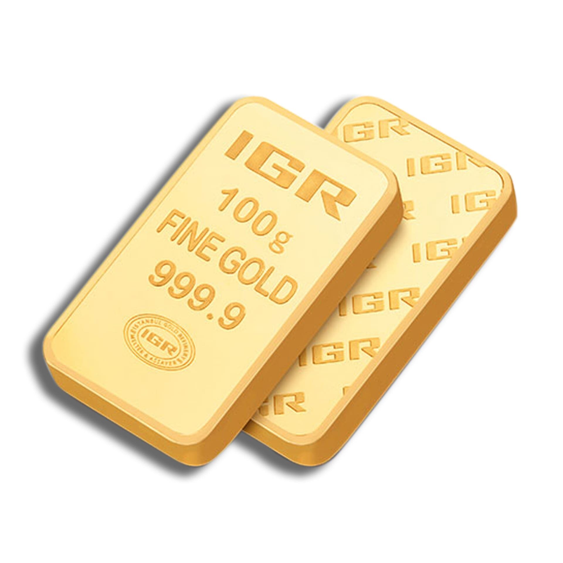 Obverse of 100 gram IGR gold bar