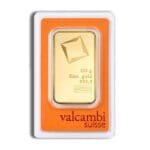 Obverse of 100 gram minted Valcambi Suisse gold bar