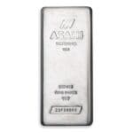 Obverse of 100 oz Asahi silver bar with serial number