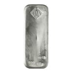 Obverse of 100 oz Johnson Matthey silver bar