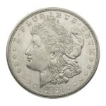 Obverse of 1921 Morgan Silver Dollar in AU condition