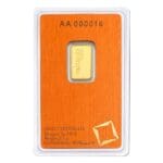 Reverse of 2.5 gram Valcambi Suisse gold bar