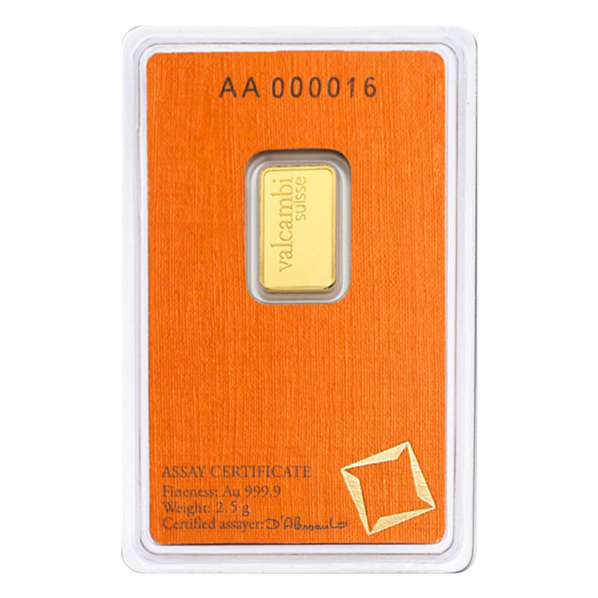 Reverse of 2.5 gram Valcambi Suisse gold bar