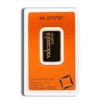 Reverse of 20 gram Valcambi Suisse minted gold bar