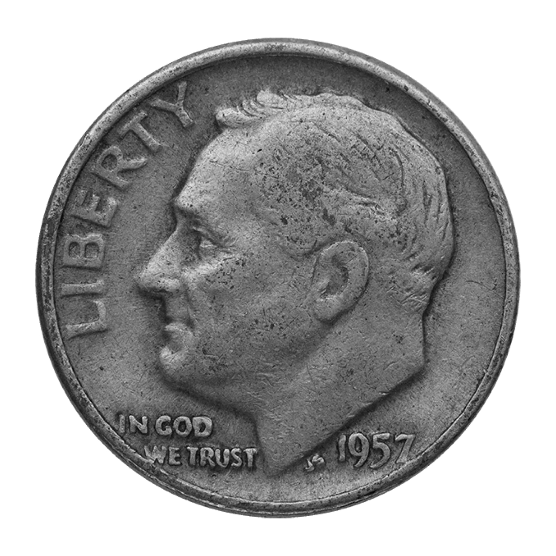 Obverse of 90% Silver U.S. dimes in $100 face value bag