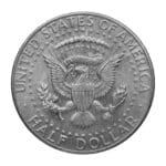 Reverse of a 90% Silver Kennedy Half Dollar featuring the heraldic eagle design