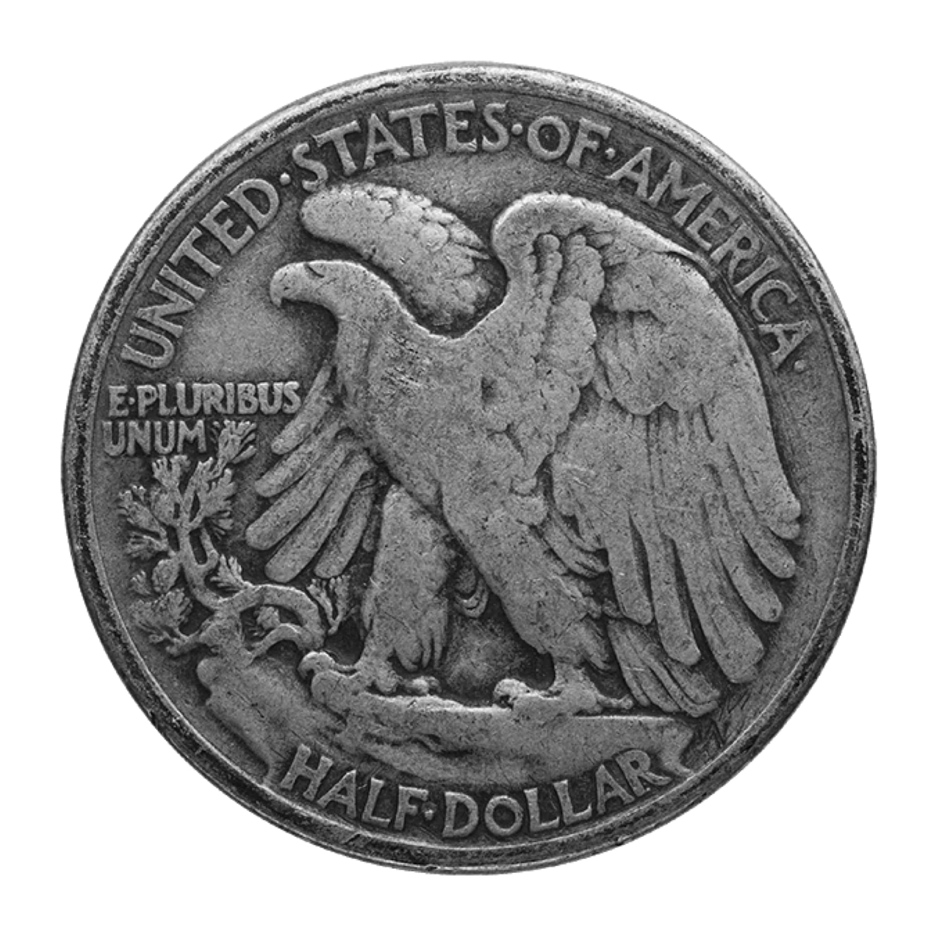 Reverse of 90% Silver Walking Liberty Half Dollar with perched eagle