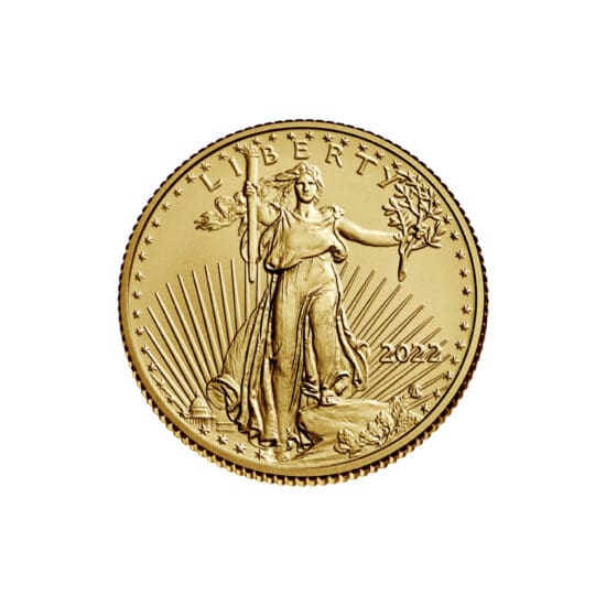 Obverse of 1/4 oz American Gold Eagle featuring Lady Liberty