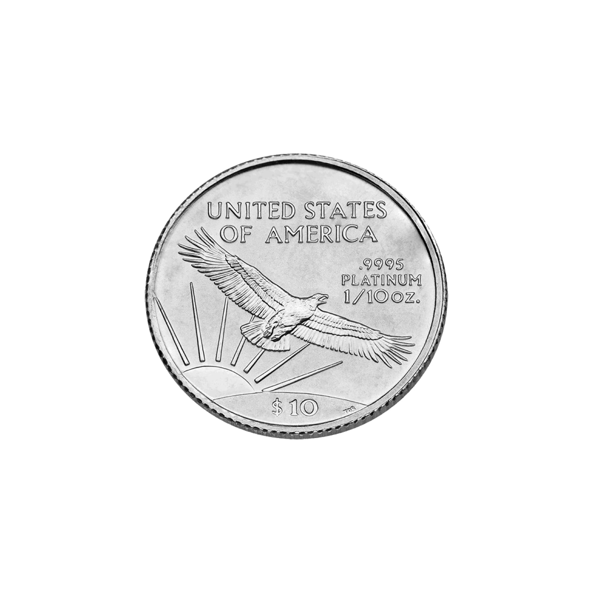 Reverse of 1/10 oz American Platinum Eagle coin with eagle