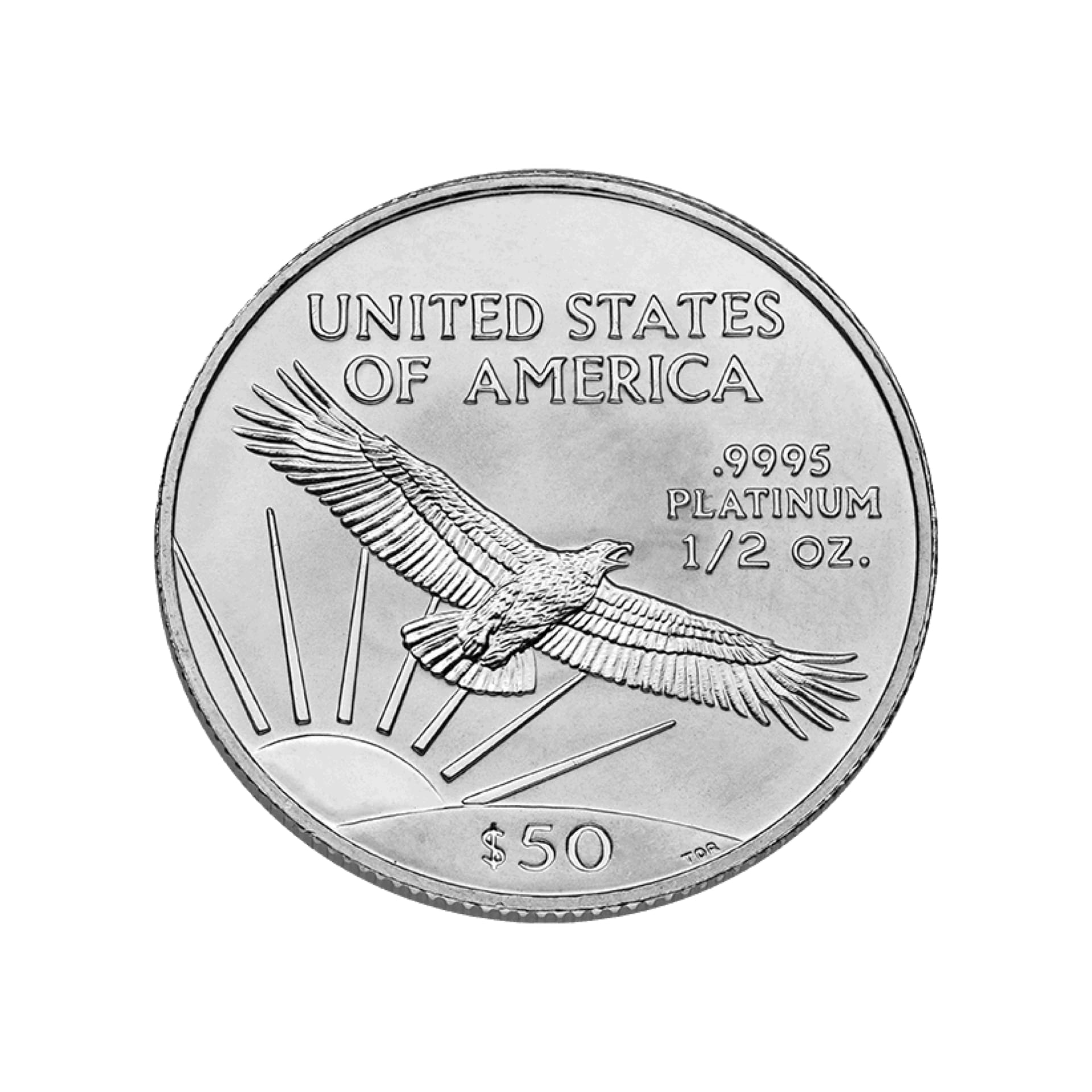 Reverse of 1/2 oz American Platinum Eagle coin with eagle