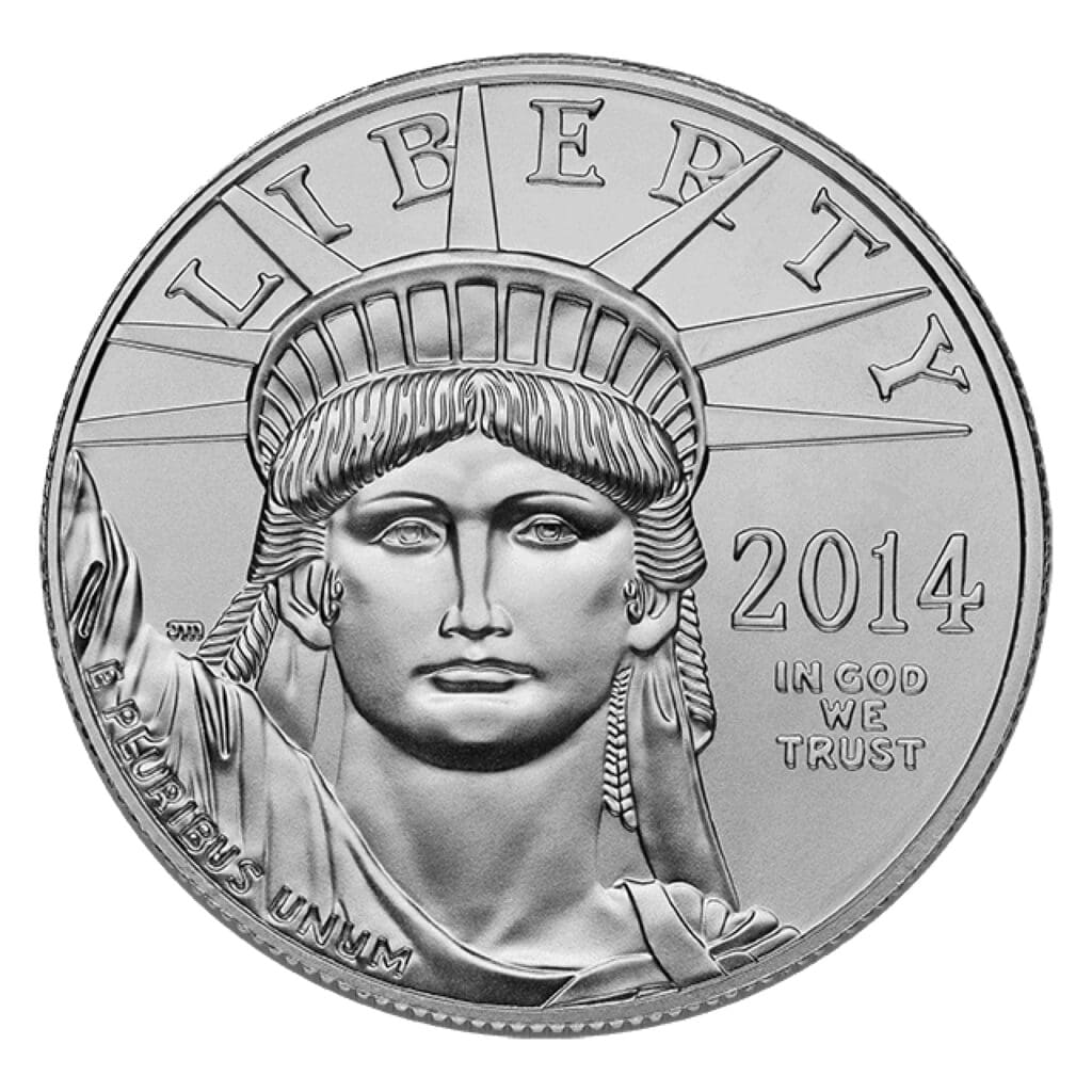 Obverse of 1 oz American Platinum Eagle with Statue of Liberty