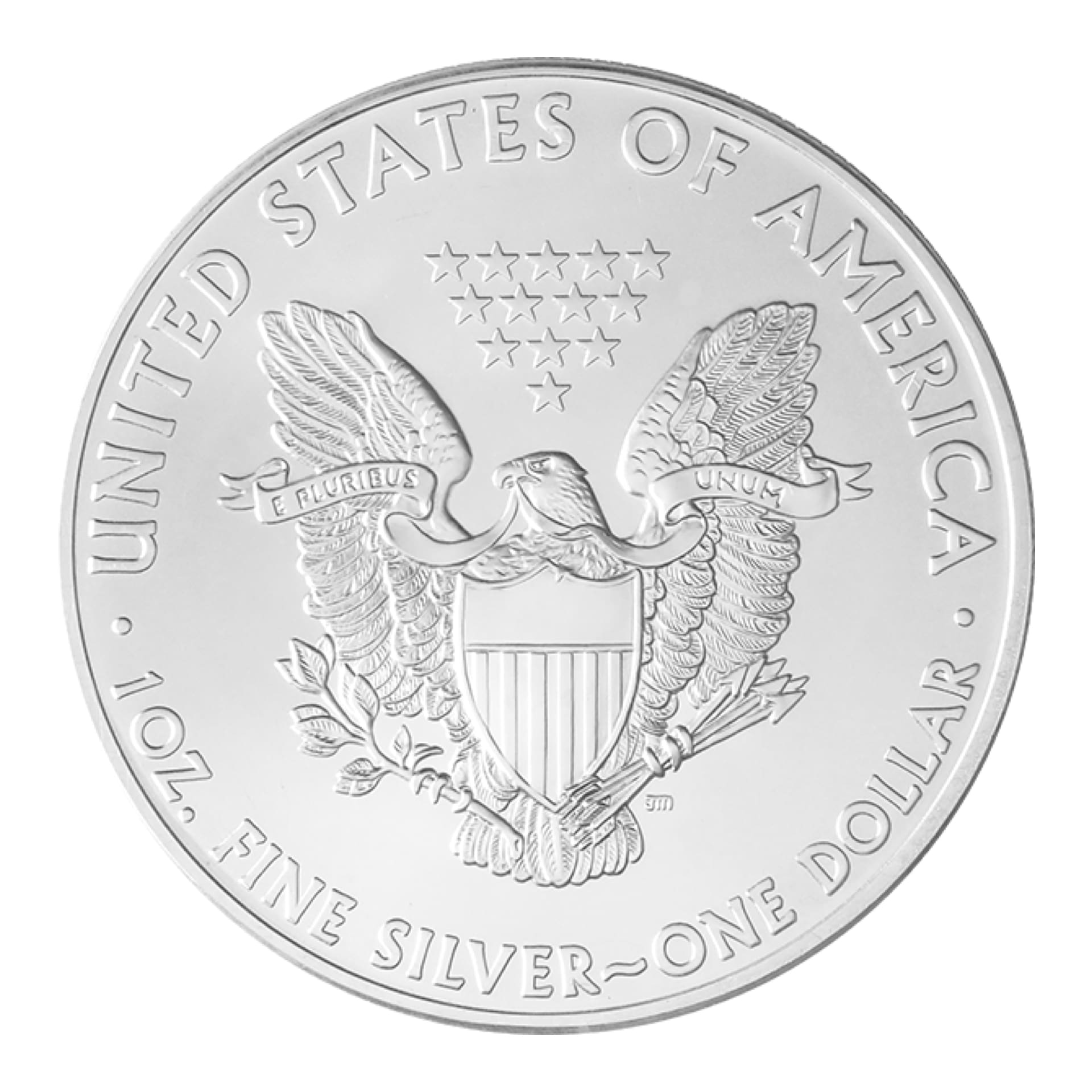 Reverse of 1 oz American Silver Eagle coin with eagle design