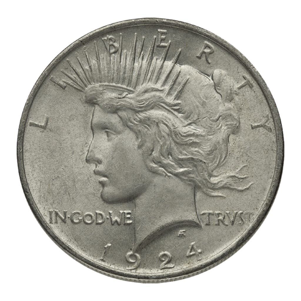 Obverse of Silver Peace Dollar in AU condition