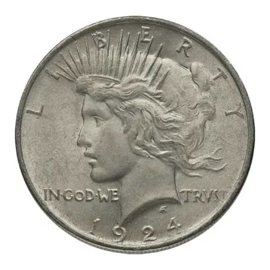 Obverse of Silver Peace Dollar in AU condition