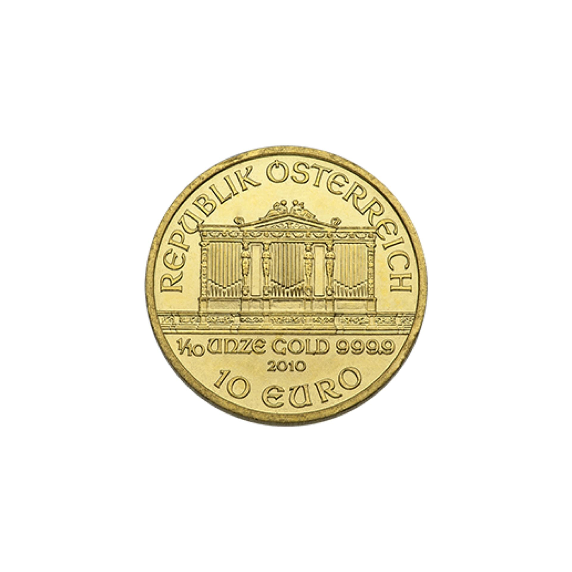 Obverse of 1/10 oz Austrian Gold Philharmonic coin