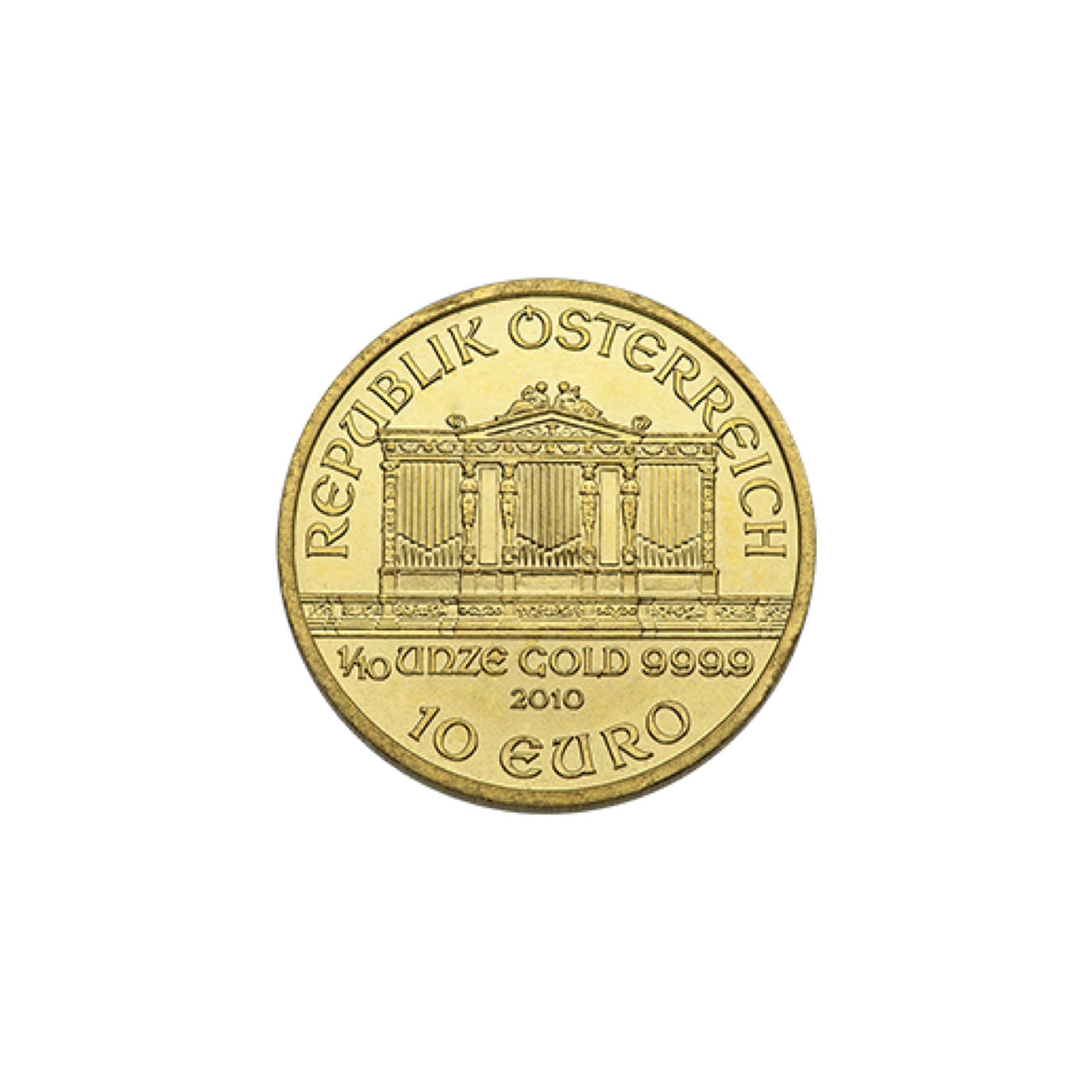 Obverse of 1/10 oz Austrian Gold Philharmonic coin